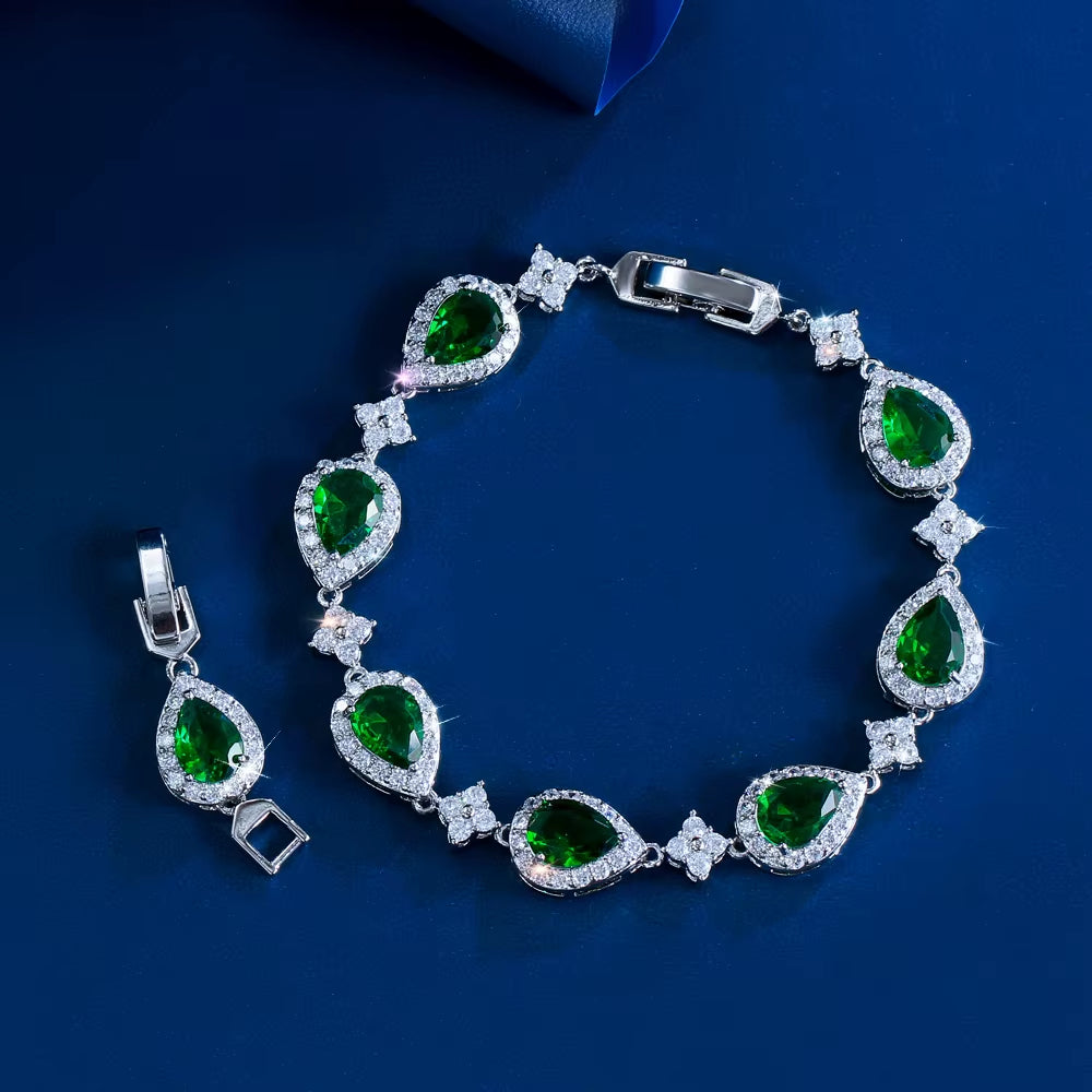 Threegraces Luxury Bridal Water Drop Link Chain Tennis Bracelet with Shiny Pink and Blue Zirconia for Women BR419