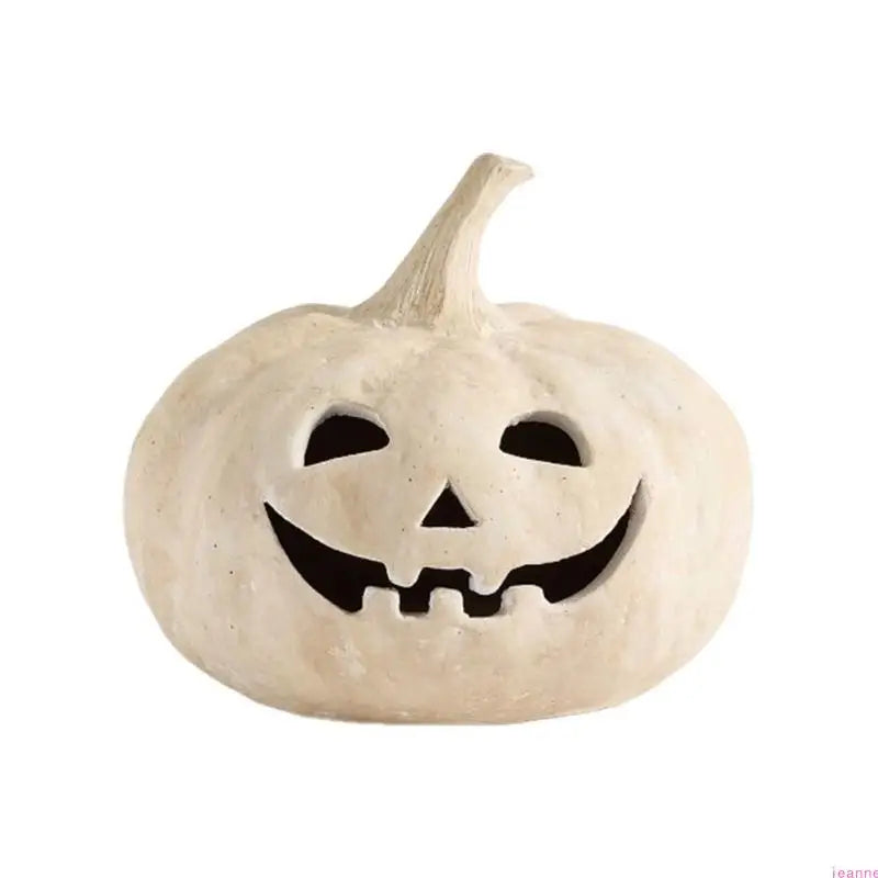 Terracotta Pumpkin Ornament with Jack-O'-Lantern Design for Fall Halloween Table Centerpieces, Suitable for Indoor and Outdoor Decor