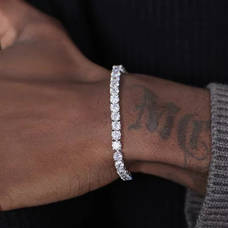 Iced Out Hip-Hop Tennis Bracelet for Men with 3/4/5mm Cubic Zirconia Crystal Chain