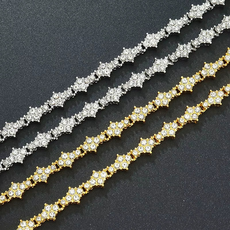 Round Stone Star Cubic Zirconia Bracelet - Elegant Hip-Hop Jewelry for Men, Stylish Accessory and Classic Birthday Gift