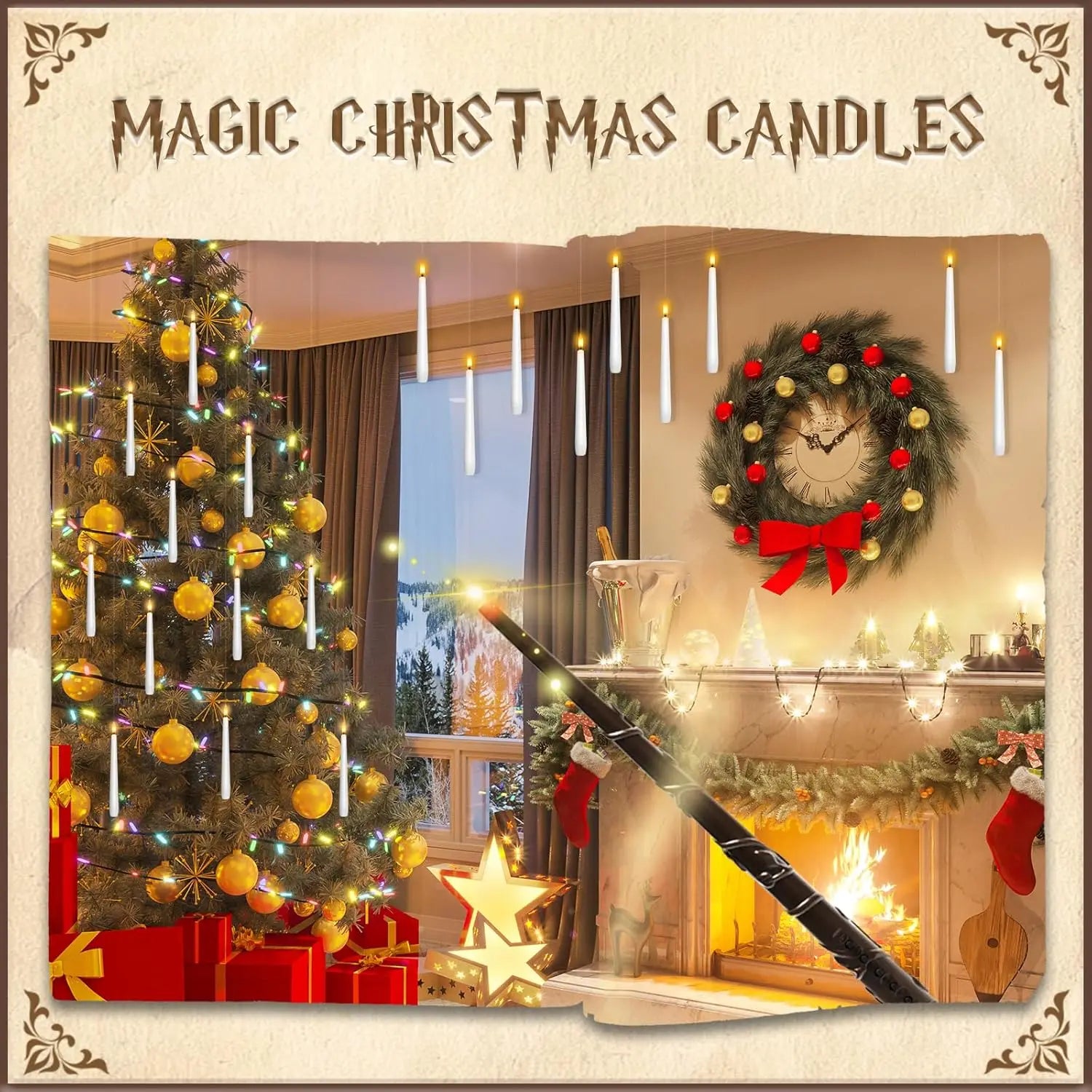 Floating LED Candles with Wand - 12-Piece Set of Flameless Magic Flickering Warm Light Decorations for Halloween and Christmas