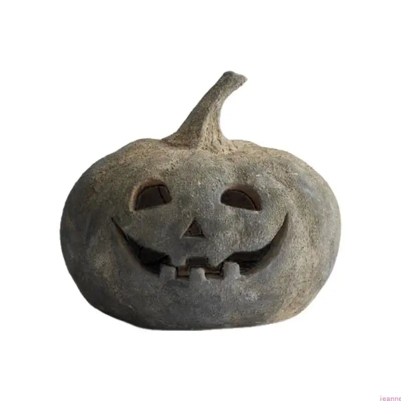 Terracotta Pumpkin Ornament with Jack-O'-Lantern Design for Fall Halloween Table Centerpieces, Suitable for Indoor and Outdoor Decor