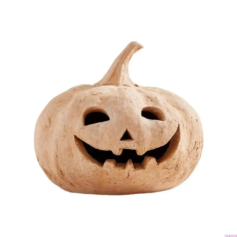 Terracotta Pumpkin Ornament with Jack-O'-Lantern Design for Fall Halloween Table Centerpieces, Suitable for Indoor and Outdoor Decor