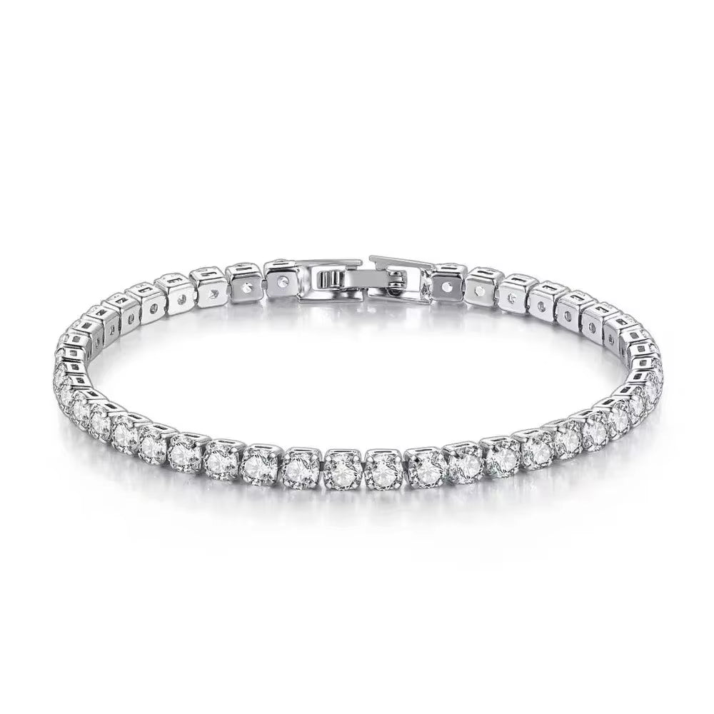 S925 Sterling Silver Zirconia Tennis Ball Bracelet for Women – Elegant Engagement and Wedding Charm Jewelry, 4mm, Adjustable Length 16-20cm