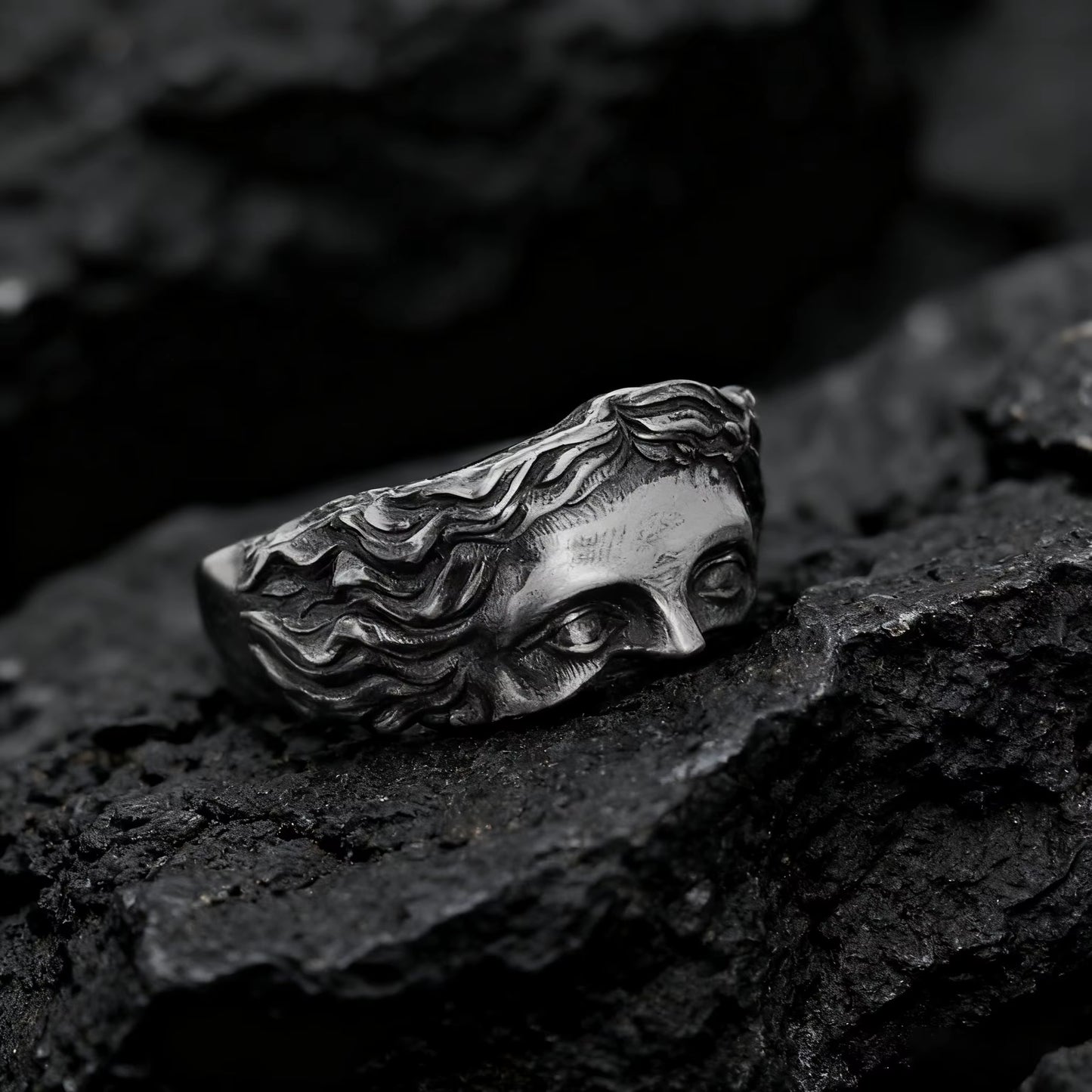 Men's Creative Venus Mask Ring in Retro Vintage Thai Silver Relief - Adjustable Opening Design, Ideal Confession Gift