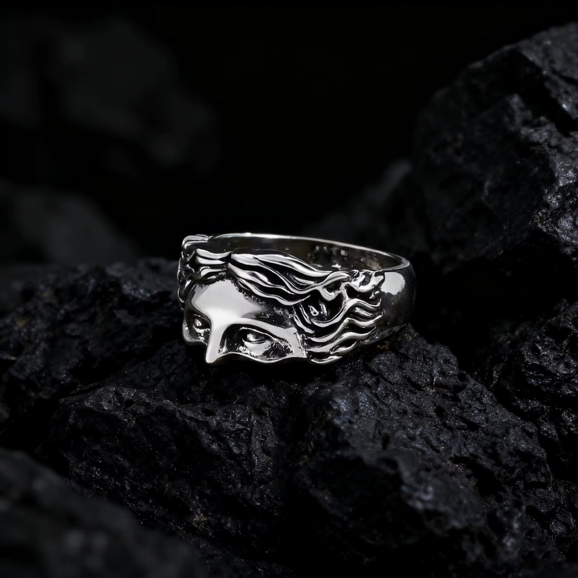 Men's Creative Venus Mask Ring in Retro Vintage Thai Silver Relief - Adjustable Opening Design, Ideal Confession Gift