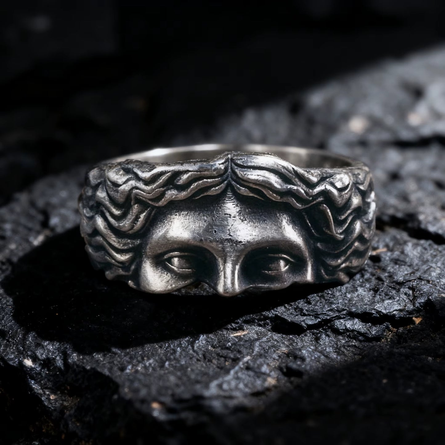 Men's Creative Venus Mask Ring in Retro Vintage Thai Silver Relief - Adjustable Opening Design, Ideal Confession Gift