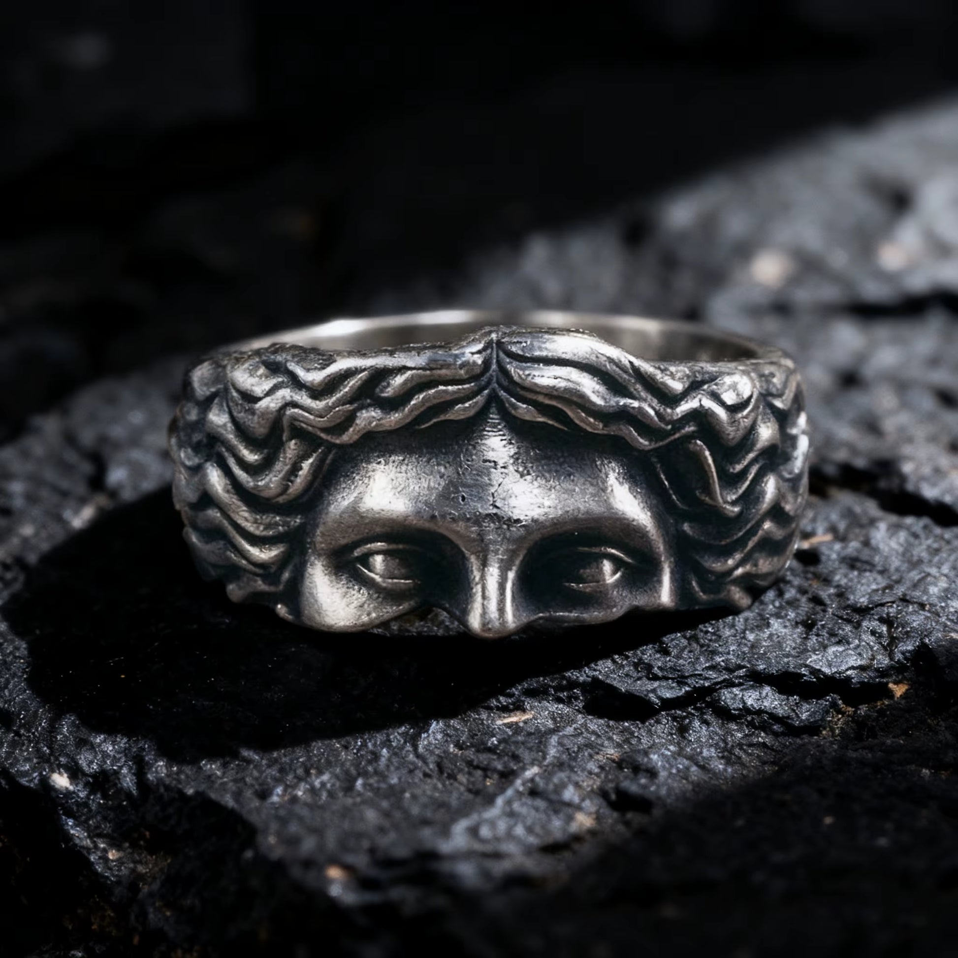 Men's Creative Venus Mask Ring in Retro Vintage Thai Silver Relief - Adjustable Opening Design, Ideal Confession Gift