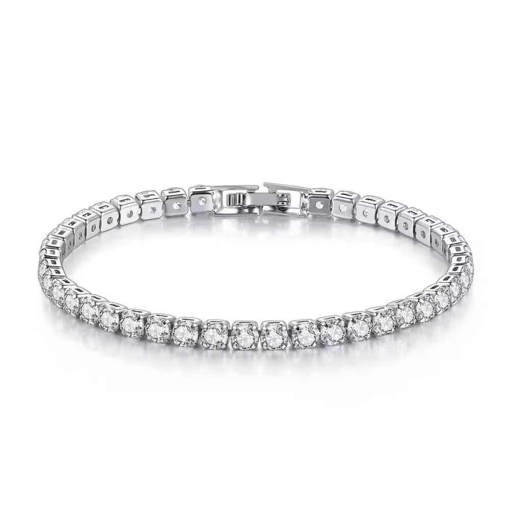 S925 Sterling Silver Zirconia Tennis Ball Bracelet for Women – Elegant Engagement and Wedding Charm Jewelry, 4mm, Adjustable Length 16-20cm