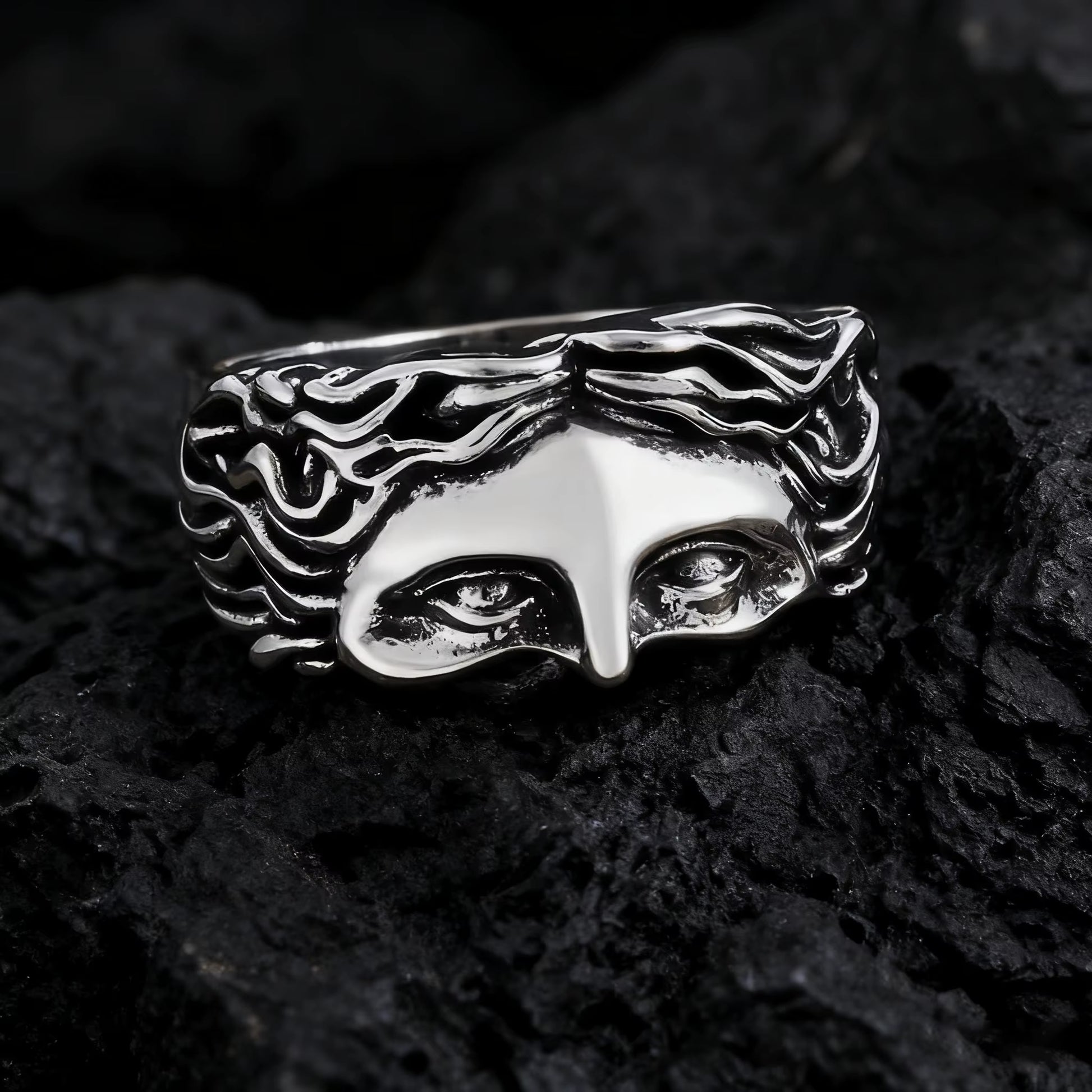 Men's Creative Venus Mask Ring in Retro Vintage Thai Silver Relief - Adjustable Opening Design, Ideal Confession Gift